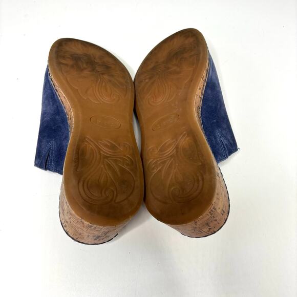 Boc Blue Suede Cork Wedge Sandals 9 - Picture 10 of 11